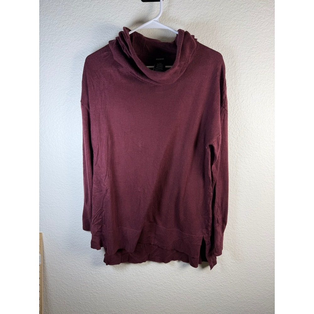 PREMISE Womens Large Burgundy Cowl Neck Pullover Sweater Acrylic Minimalist
